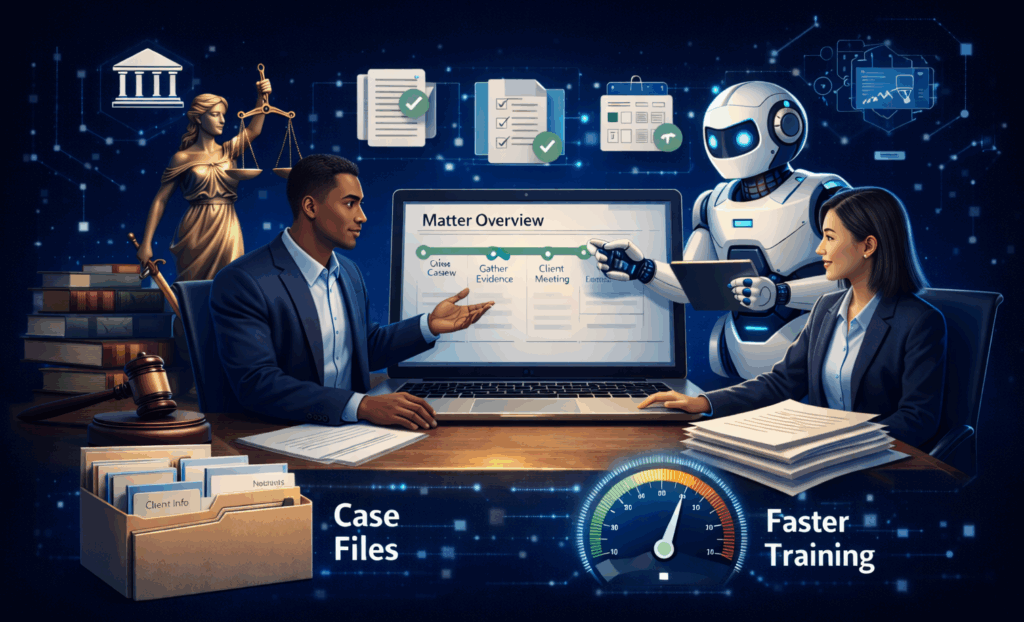 Diagram showing matter-centric knowledge management organization in Microsoft 365.
